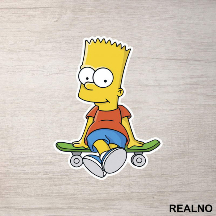 Bart Sedi Na Skejtu - The Simpsons - Simpsonovi - Nalepnica