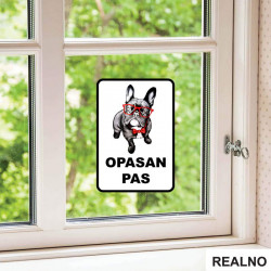Opasan Pas - Francuski Buldog Sa Crvenim Naočarima - Nalepnica Opasan Pas - Francuski Buldog Sa Crvenim Naočarima - Nalepnica