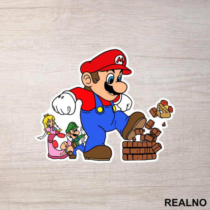 Mario ruši blok - Super Mario - Nalepnica