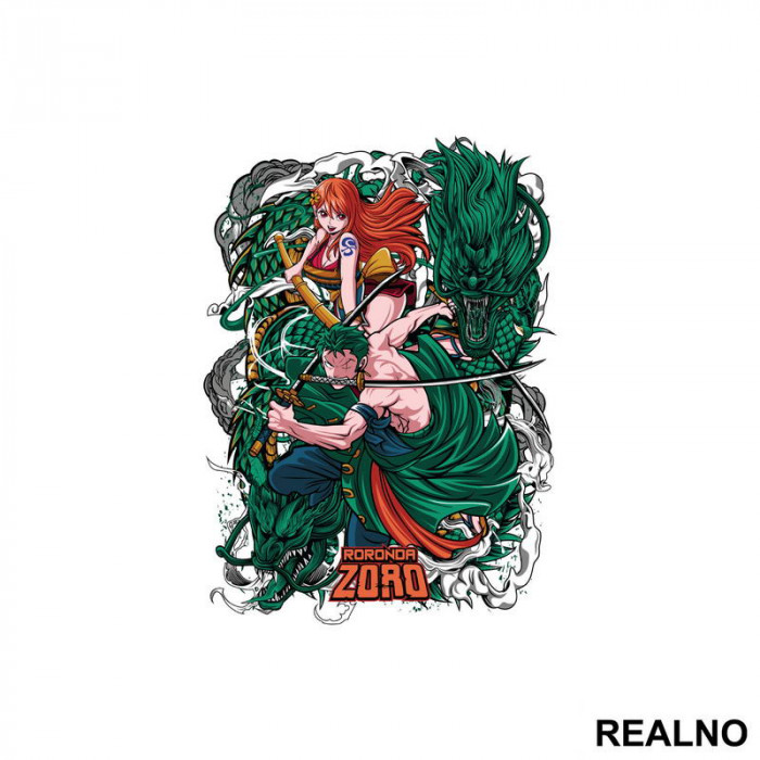 Zoro, Nami And Dragons - One Piece - Nalepnica