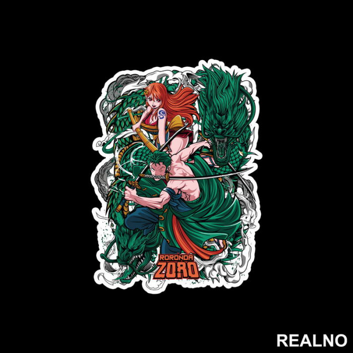 Zoro, Nami And Dragons - One Piece - Nalepnica