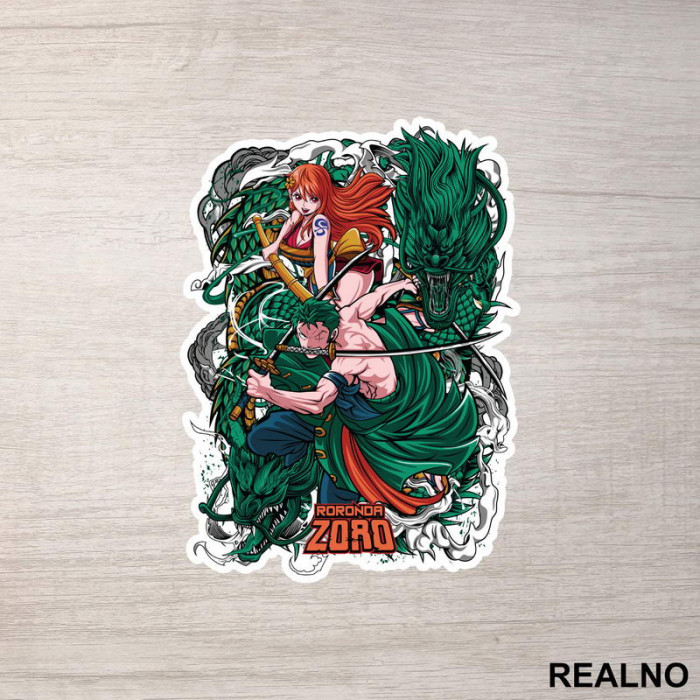 Zoro, Nami And Dragons - One Piece - Nalepnica