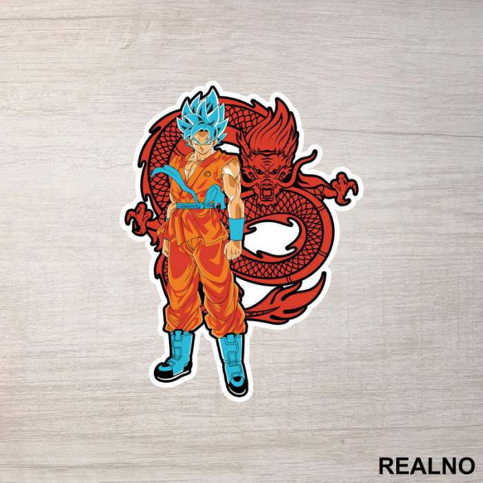 Dragon And Blue Saiyan - Goku - Dragon Ball - Nalepnica