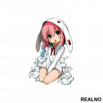 Cute Anime Girl With Rabbits - Anime - Nalepnica