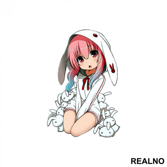 Cute Anime Girl With Rabbits - Anime - Nalepnica