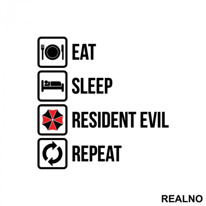 Eat, Sleep, Repeat - Resident Evil - Nalepnica