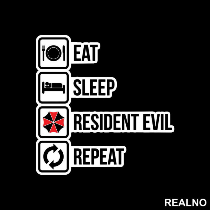 Eat, Sleep, Repeat - Resident Evil - Nalepnica