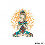 Orange Mandala And Girl - Yoga - Nalepnica