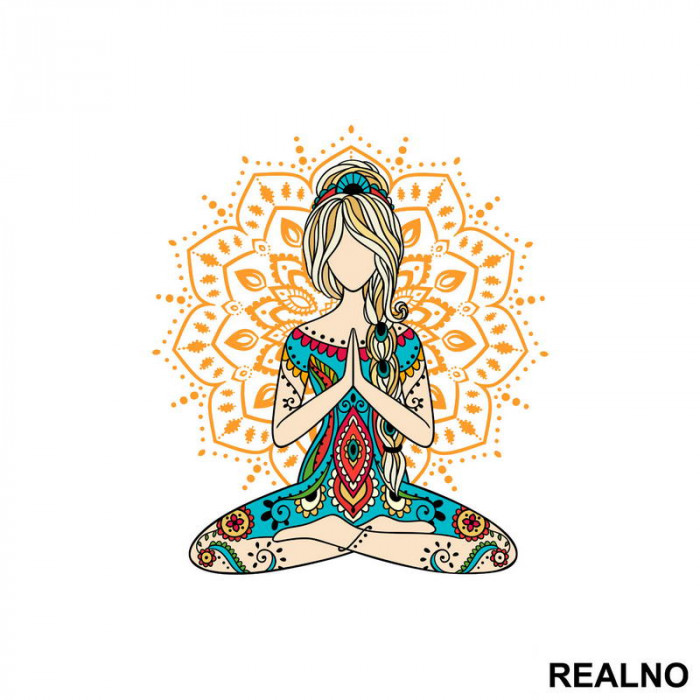 Orange Mandala And Girl - Yoga - Nalepnica