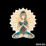 Orange Mandala And Girl - Yoga - Nalepnica