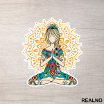 Orange Mandala And Girl - Yoga - Nalepnica