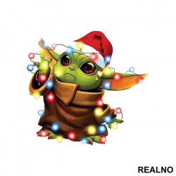 Baby Yoda Playing With Christmas Lights - Yoda - Mandalorian - Star Wars - Nalepnica Baby Yoda Playing With Christmas Lights - Yoda - Mandalorian - Star Wars - Nalepnica