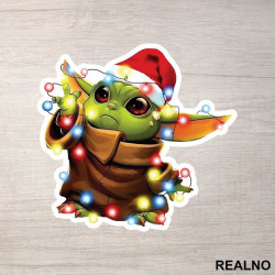 Baby Yoda Playing With Christmas Lights - Yoda - Mandalorian - Star Wars - Nalepnica Baby Yoda Playing With Christmas Lights - Yoda - Mandalorian - Star Wars - Nalepnica