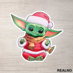 Baby Yoda With Christmas Hat - Yoda - Mandalorian - Star Wars - Nalepnica