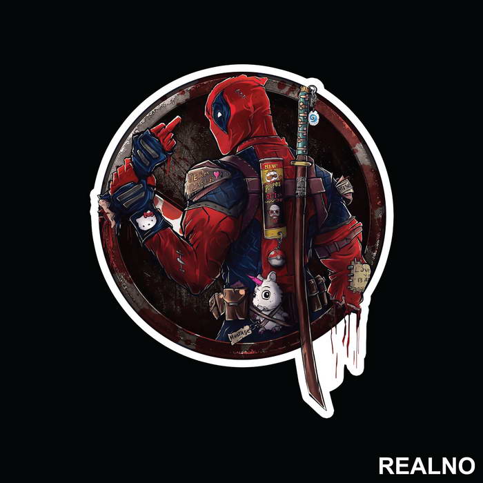 Holding His Own Hand With A Middle Finger - Deadpool - Nalepnica