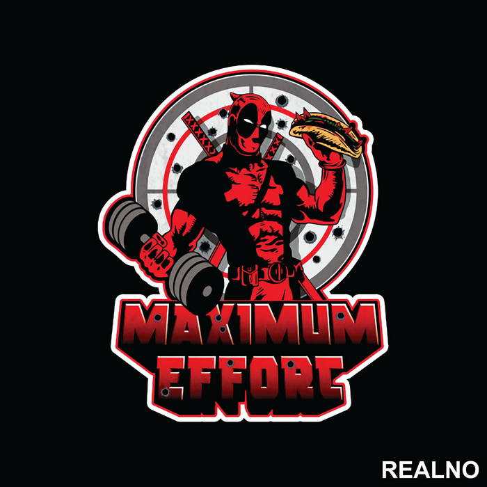 Maximum Effort - Chimichangas and Dumbbell - Trening - Deadpool - Nalepnica