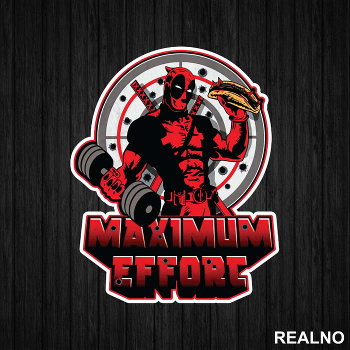 Maximum Effort - Chimichangas and Dumbbell - Trening - Deadpool - Nalepnica