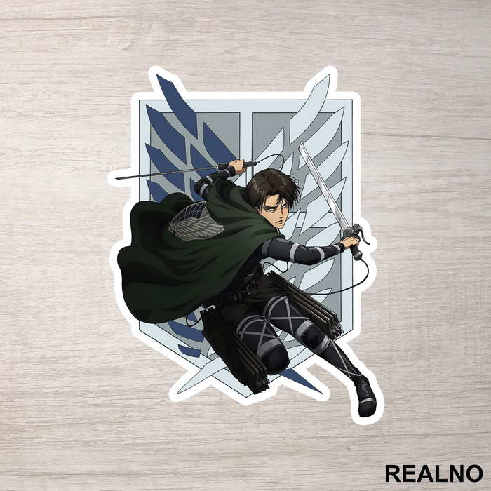 Levi In Front Of The The Survey Corps Logo - Attack On Titan - Nalepnica