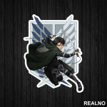Levi In Front Of The The Survey Corps Logo - Attack On Titan - Nalepnica