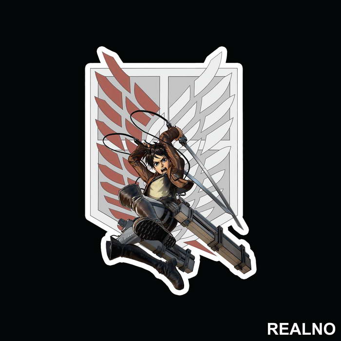Eren In Front Of The The Survey Corps Logo - Attack On Titan - Nalepnica