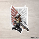 Eren In Front Of The The Survey Corps Logo - Attack On Titan - Nalepnica