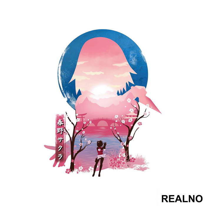 Sakura - Pink Silhouette With Flowers - Naruto - Nalepnica