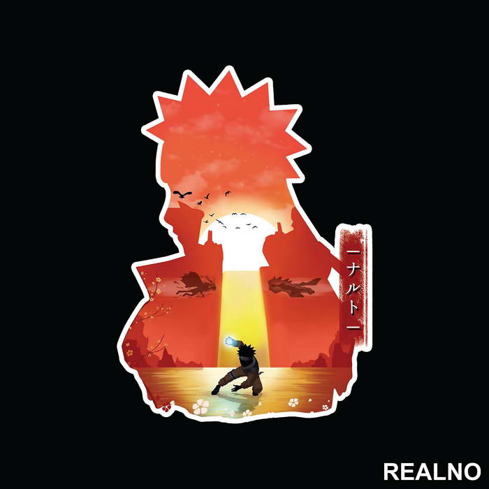 Orange Silhouette - Double Exposure - Naruto - Nalepnica