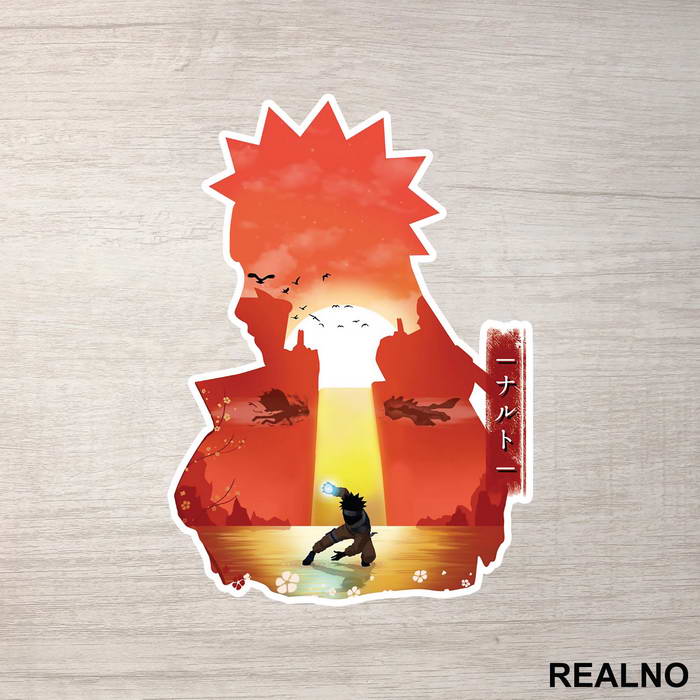 Orange Silhouette - Double Exposure - Naruto - Nalepnica