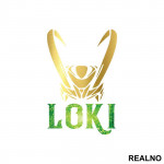Golden Helmet And Logo - Loki - Avengers - Nalepnica