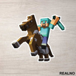 Steve On A Horse - Minecraft - Nalepnica