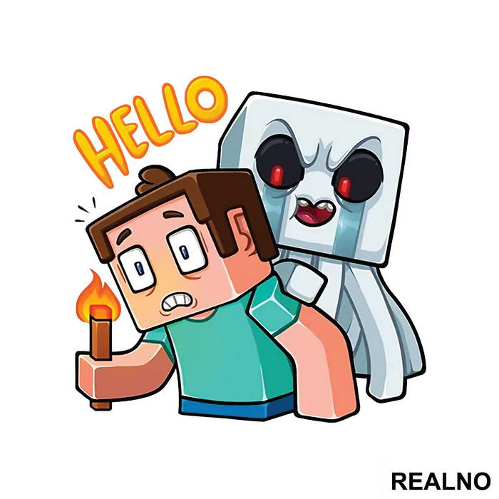 Ghast And Steve - Hello - Minecraft - Nalepnica