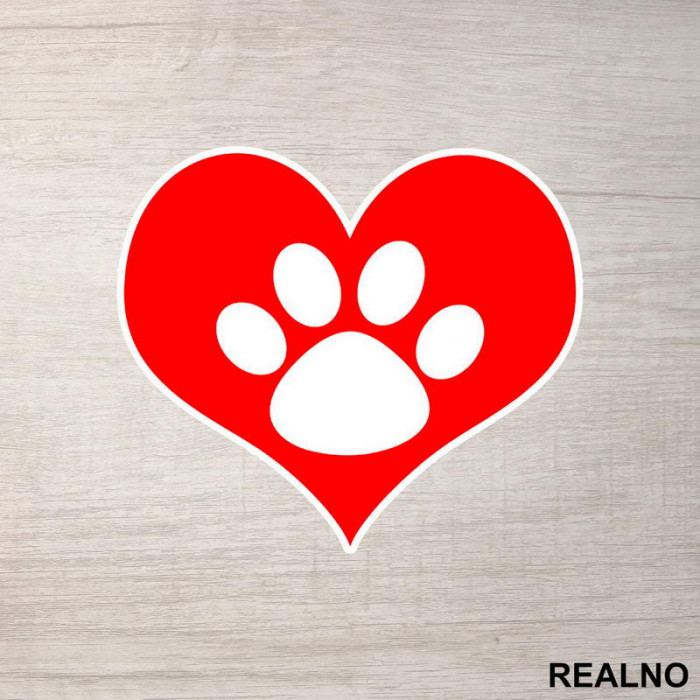 Red Heart And Paw - Pas - Dog - Nalepnica