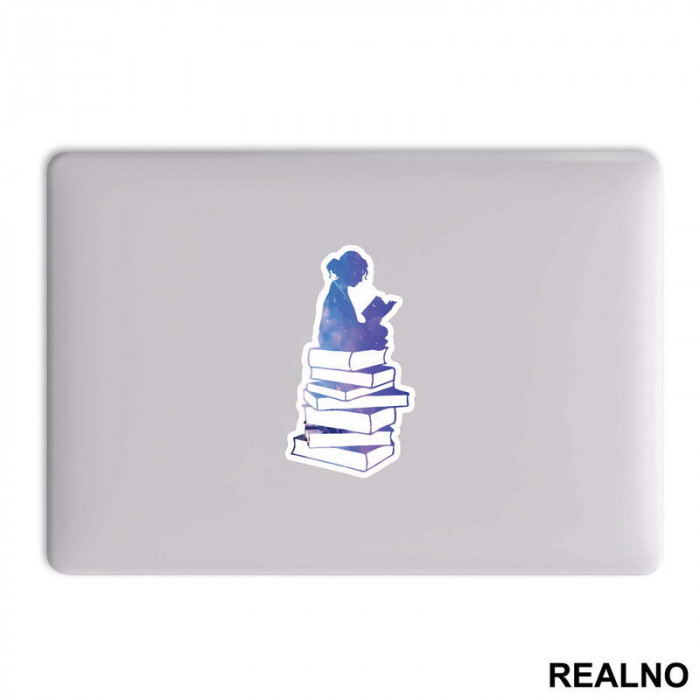 Girl Reading - Silhouette - Colors - Books - Čitanje - Knjige - Nalepnica