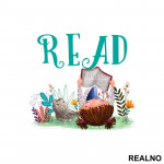 Girl And Cat Reading - Grass And Flowers - Books - Čitanje - Knjige - Nalepnica