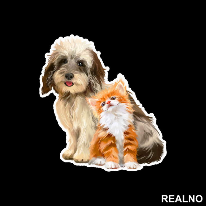 Cute Cat and Dog Drawing - Životinje - Nalepnica