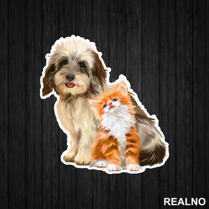 Cute Cat and Dog Drawing - Životinje - Nalepnica