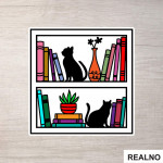 Cat And Books On The Shelf - Books - Čitanje - Knjige - Nalepnica