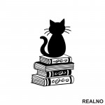 Cat And Books - Illustration - Books - Čitanje - Knjige - Nalepnica