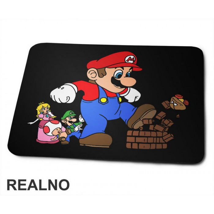 Mario ruši blok - Super Mario - Podloga za miš