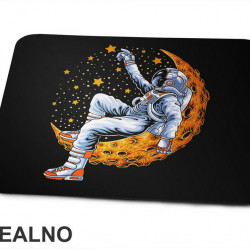 Astronaut Sedi Na Žutom Mesecu I Dodiruje Zvezde - Space - Svemir - Podloga za miš