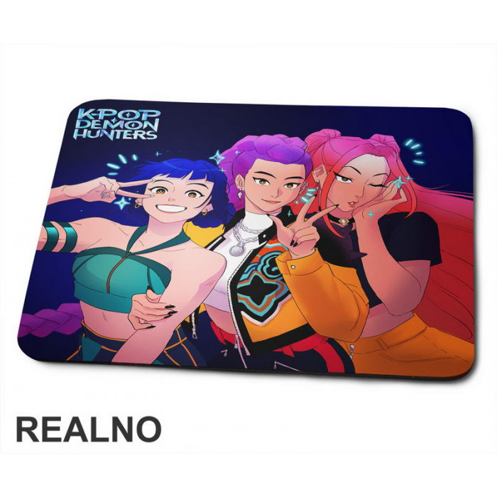 Rumi, Mira And Zoey - Hands - Huntrix Logo - Kpop Demon Hunters - Podloga za miš Rumi, Mira And Zoey - Hands - Huntrix Logo - Kpop Demon Hunters - Podloga za miš