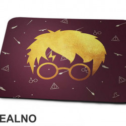 Scar And Glasses - Gold With Background Symbols - Harry Potter - Podloga za miš