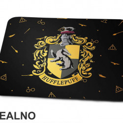 Hufflepuff Logo With Background Symbols - Harry Potter - Podloga za miš