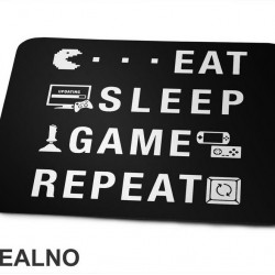 Eat, Sleep, Game, Repeat - Symbols - Pacman - Geek - Podloga za miš
