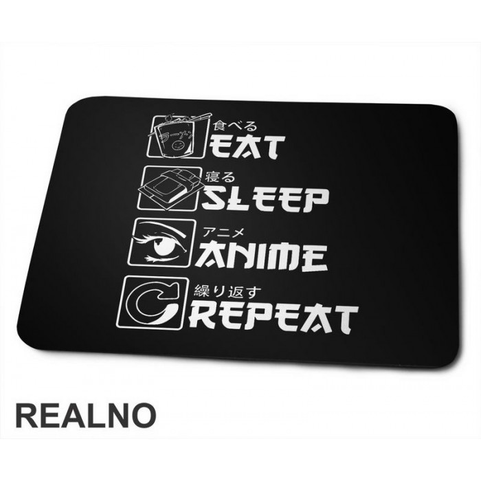 Eat, Sleep, Anime, Repeat - Symbols - Podloga za miš
