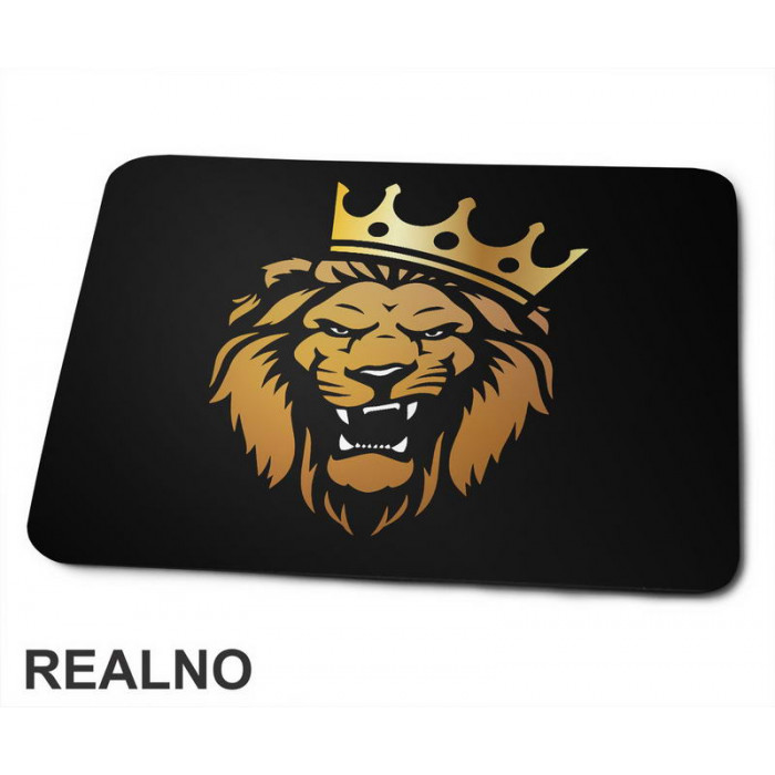 Angry Lion With Crown - Illustration - Gold - Lav - Životinje - Podloga za miš