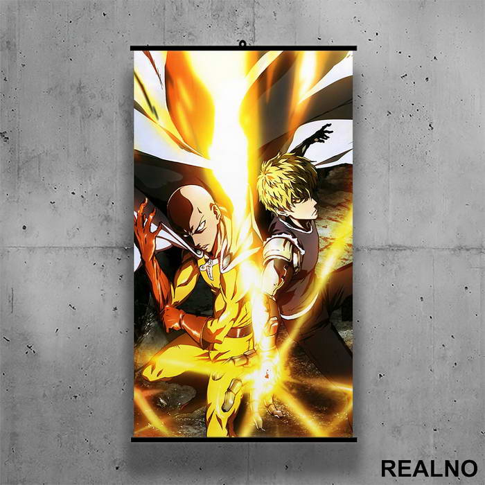 Saitama And Genos - Yellow - One Punch Man - Poster sa nosačem