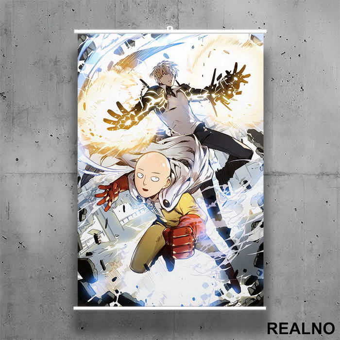 Saitama And Genos - Blue - One Punch Man - Poster sa nosačem