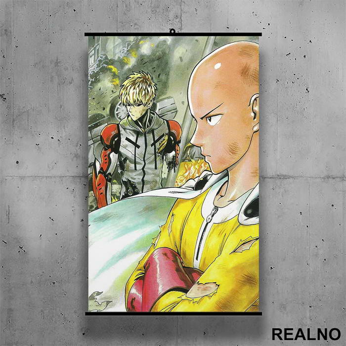 Saitama And Genos - Drawing - One Punch Man - Poster sa nosačem