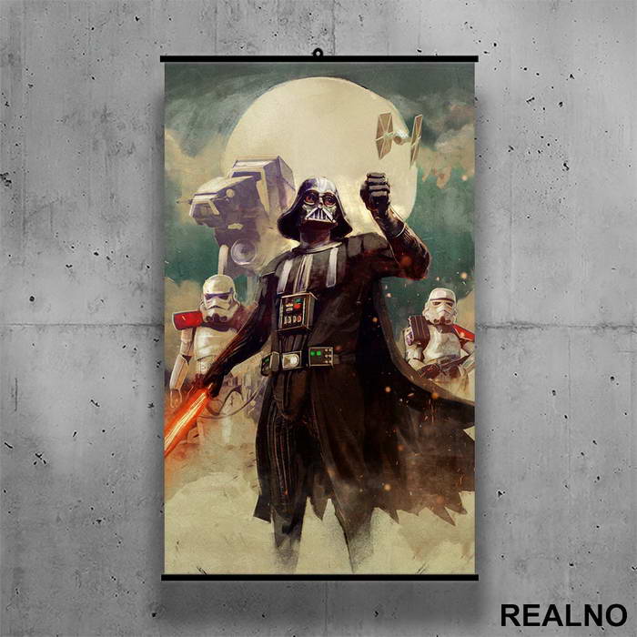 Darth Vader And Stormtroopers - Watercolor - Star Wars - Poster sa nosačem
